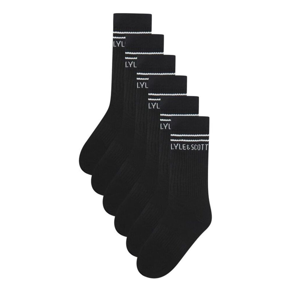 Lyle & Scott Childrens/Kids Logo Crew Socks (Pack of 6) / Black